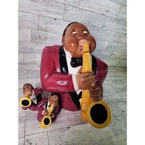 Vintage Clay Art Jazz Player Cookie Jar & Shaker Set 1996 Saxophone New Orleans